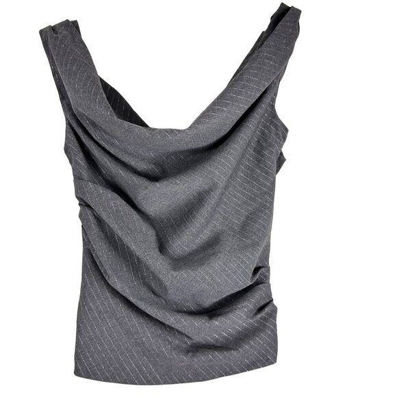 ZARA Grey Silver Pleated Off the Shoulder Pinstripe‎ Crop Top Small - Picture 3 of 14